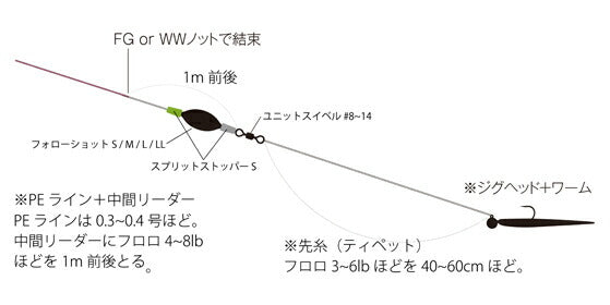 フォローショット ブラック Mサイズ/0.6g スローシンキング 本体2組