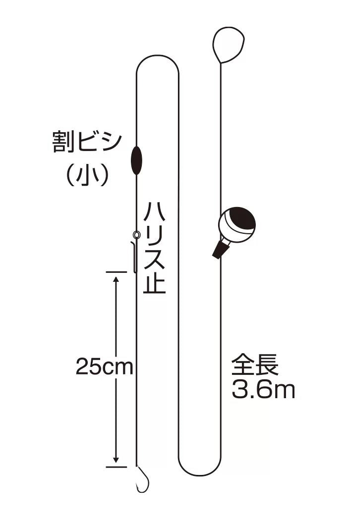ハゼ玉ウキ 3.6m 4号 ハリス0.8 1本鈎+スペア鈎2本