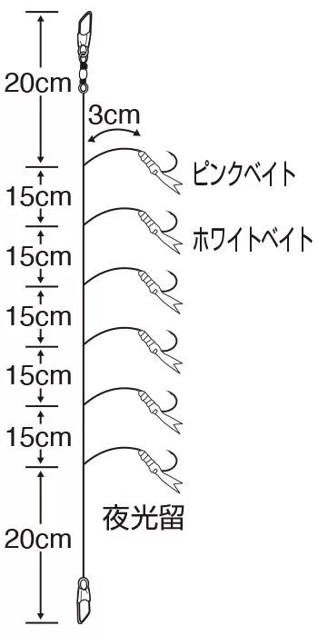 ちょい太豆アジ ピンク\U0026ホワイト 2号 ハリス1 6本鈎×1セット