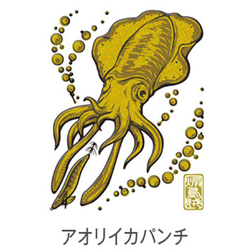 大漁祈願 蒔絵シール アオリイカパンチ(ゴールド)