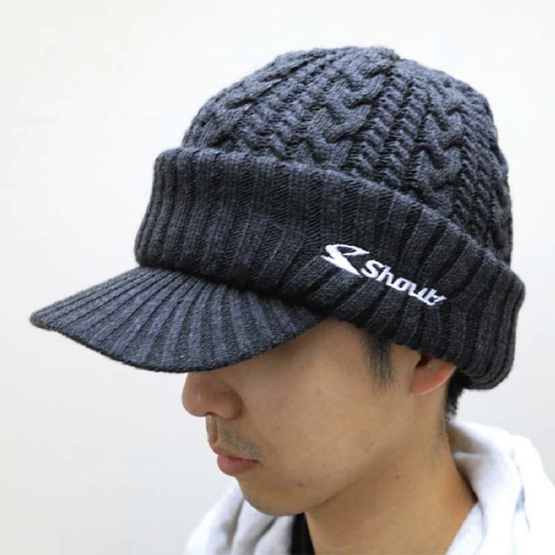 ツバ付きニットキャップ ヘザーグレー フリーサイズ