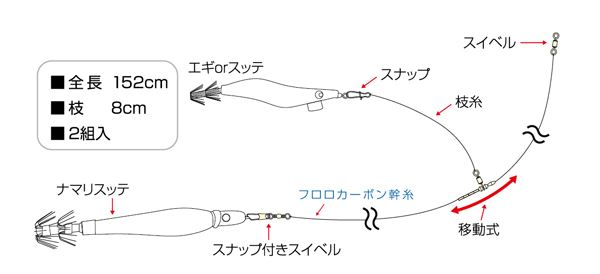 A-1000 マイカリグ 全長152cm 幹糸4号 枝糸3号 2組入