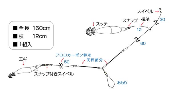 A-1001 マイカ天秤リグ 全長160cm 幹糸4号 枝糸3号 1組入