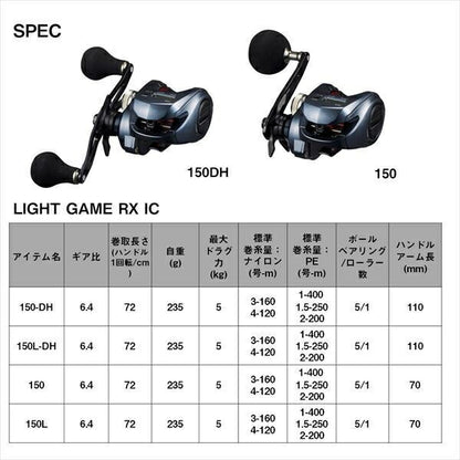 ライトゲームRX IC 150L 左巻き 両軸リール