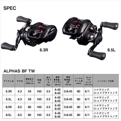 アルファスBF TW 8.5R 右巻き ベイトリール