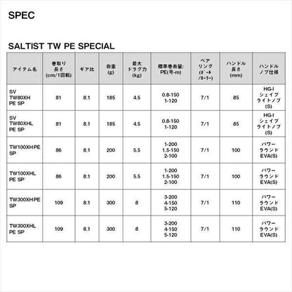 ソルティスト TW 300XHL PE SPECIAL 左巻き ベイトリール