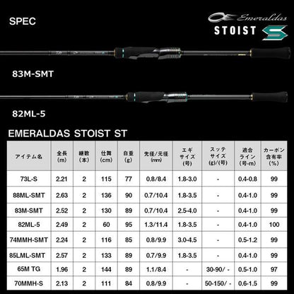 エメラルダス ストイストST(アウトガイドモデル) 85LML-SMT 2.57m ロッド(エギング)