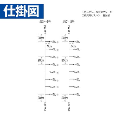 港めぐり 新潟エリア 白スキン&夜光スキン サビキ 鈎3号/ハリス0.8号 8本鈎1セット