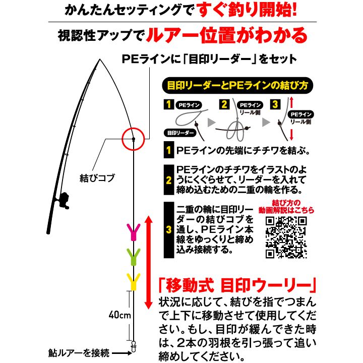 鮎ルアー 目印リーダー 全長2m 幹糸0.8号 2セット入