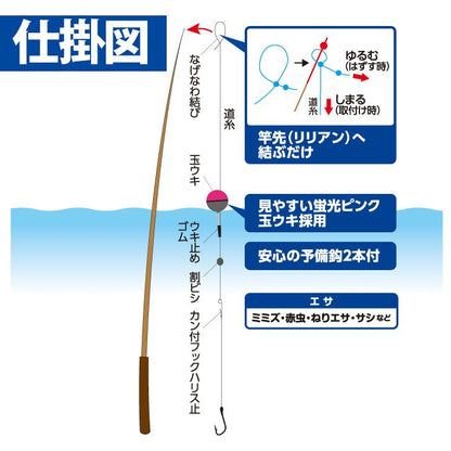 かんたんウキ釣りセット 池・川 小物用 鈎3号/ハリス0.6号 1.8m 1本鈎1セット