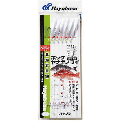 北海五目釣 ホッケ・ヤナギノマイ 白フラッシャー レーザーオーロラシート 鈎15号/ハリス6号 6本鈎1セット