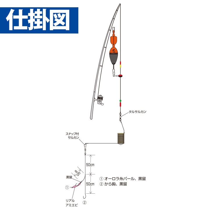 ひとっ飛び 天秤カゴ釣りセット リアルアミエビ&カラ鈎 鈎7号/ハリス2号 2本鈎2セット