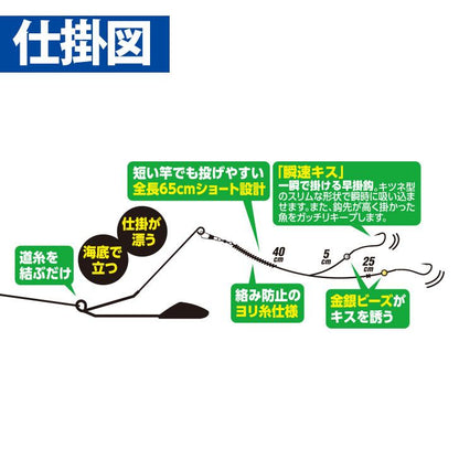 ライトショット 投げキスセット 立つ天秤 瞬速 イエロー オモリ5号/鈎7号 2本鈎2セット