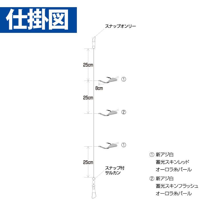 ひとっ飛び 飛ばしサビキ 蓄光スキン レッド&フラッシュ 鈎10号/ハリス5号 3本鈎2セット