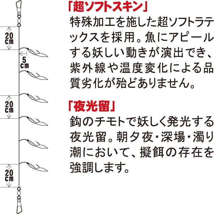 沖縄サビキ ガツン・ミジュン ピンクスキン夜光留 鈎5号/ハリス4号 6本鈎1セット