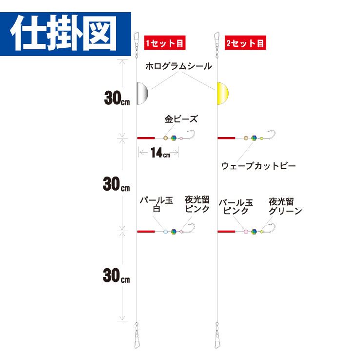 投げの達人 アイナメ・カレイ キラピカアピール 鈎14号/ハリス4号 2本鈎2セット