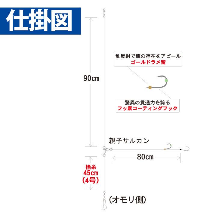 船極 瞬貫ヒラメ カタクチ用アシスト付き ラメ留 鈎6号/ハリス5号 2本鈎1セット