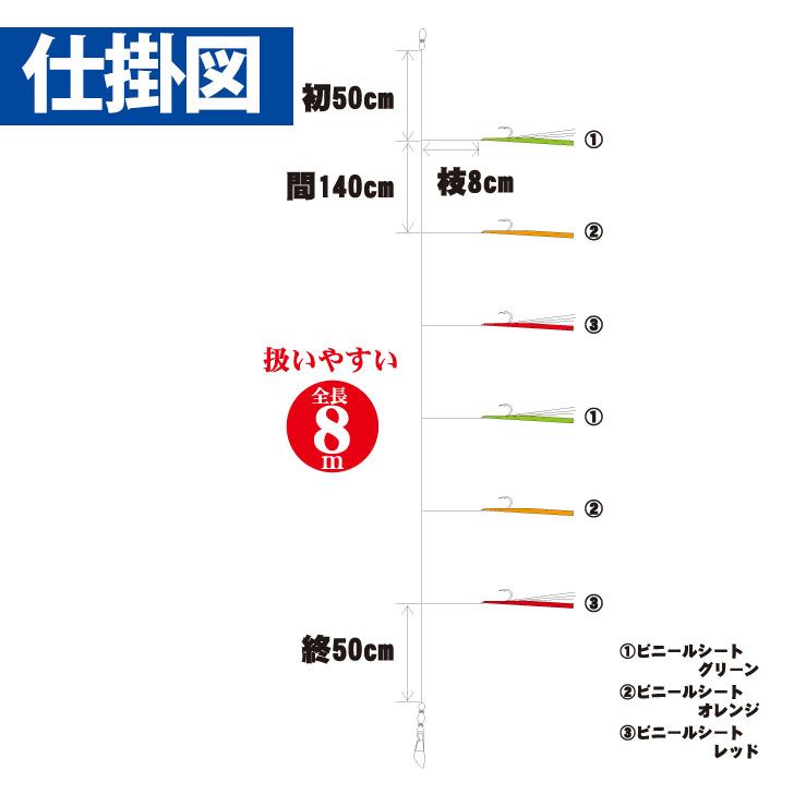 ライトチョクリ カラフルMIX 鈎11号/ハリス4号 6本鈎1セット