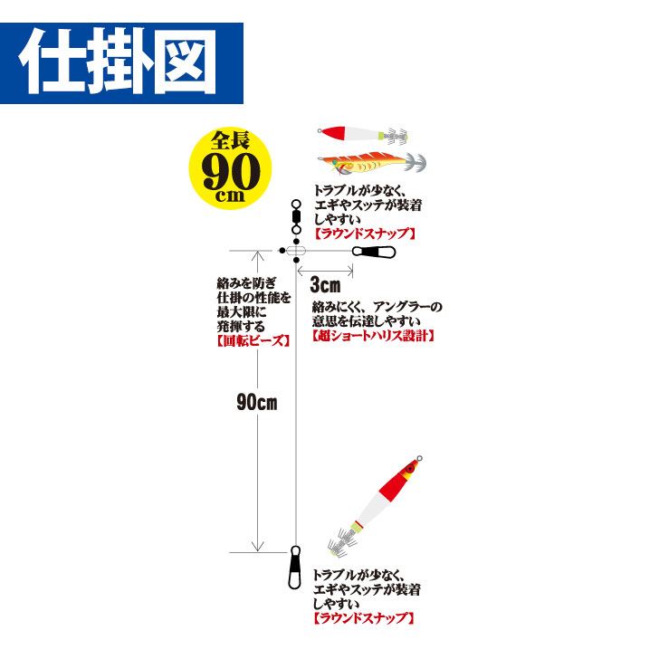 イカメタルリーダー 超ショートスペック ハリス3号 2セット入