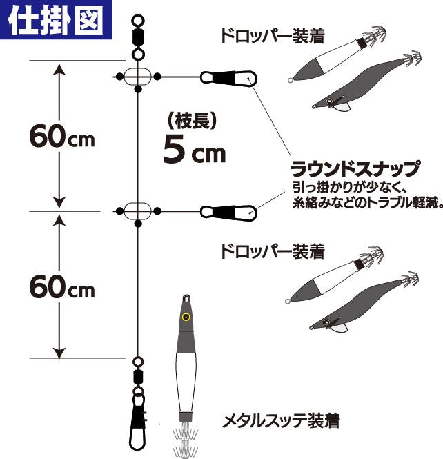 イカメタルリーダー ダブル ショートハリス ハリス3号 2セット入