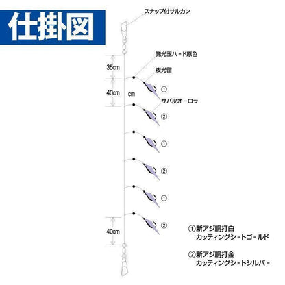 実戦サビキ オーロラサバ皮&ホロフラッシュ 鈎9号/ハリス2号 6本鈎1セット
