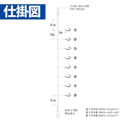 船極喰わせサビキ タテ釣りスペシャル ホロフラッシュアピール 鈎8号/ハリス6号 8本鈎1セット