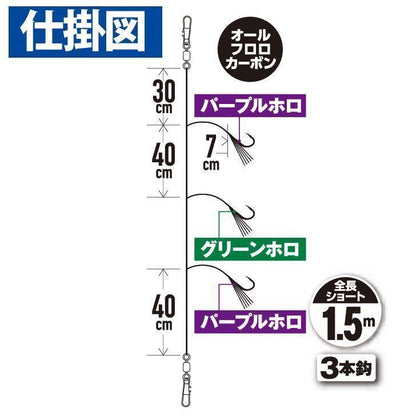 ルアータックル落し込み つくつくベイト パープル&グリーン 鈎8号/ハリス10号 3本鈎1セット
