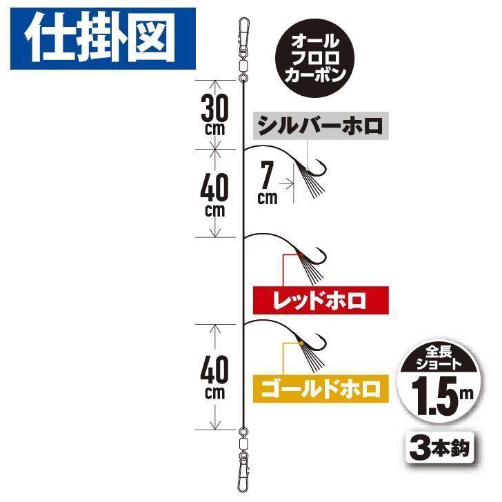 ルアータックル落し込み ホロフラッシュ＆ケイムラフラッシャー 鈎8号/ハリス8号 3本鈎1セット