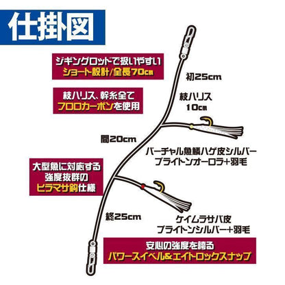ハヤブサ SS473-LL ジギングサビキ モンスタースペック LL 2本鈎2セット オフショア ルアー 船釣り胴突 オールフロロカーボン 釣具 Hayabusa