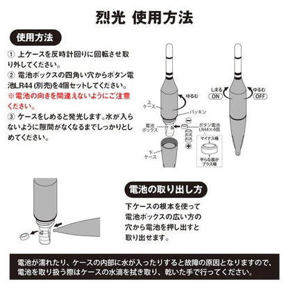 高輝度LEDウキ 烈光 Aタイプ 3号 φ22×260mm グリーン