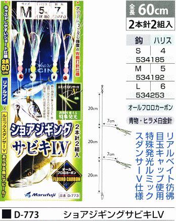 ショアジギングサビキLV 鈎S/ハリス4号 2本針2組入