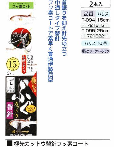 極先カットウ替針フッ素コート ハリス10号/15cm 2本入