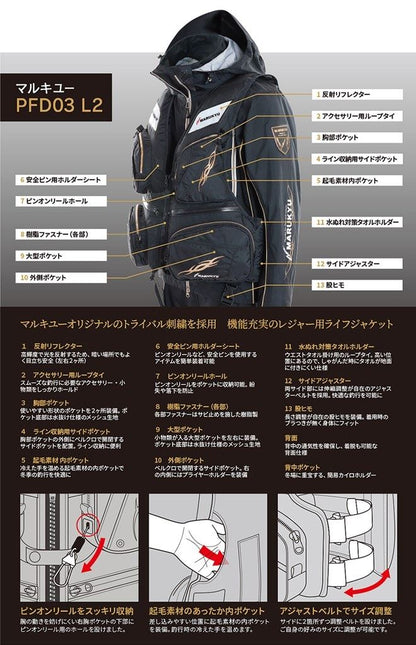 PFD03 L2 レジャー用ライフジャケット ブラック S-M