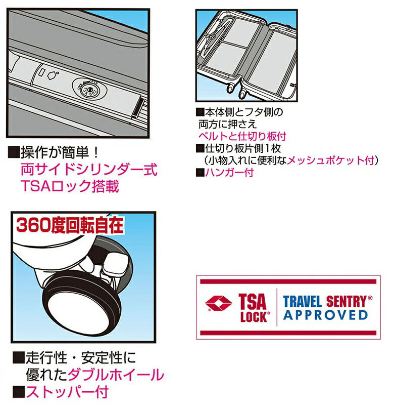 グレル トラベルスーツケース TSAロック付ハードフレームタイプ ブラック Lサイズ