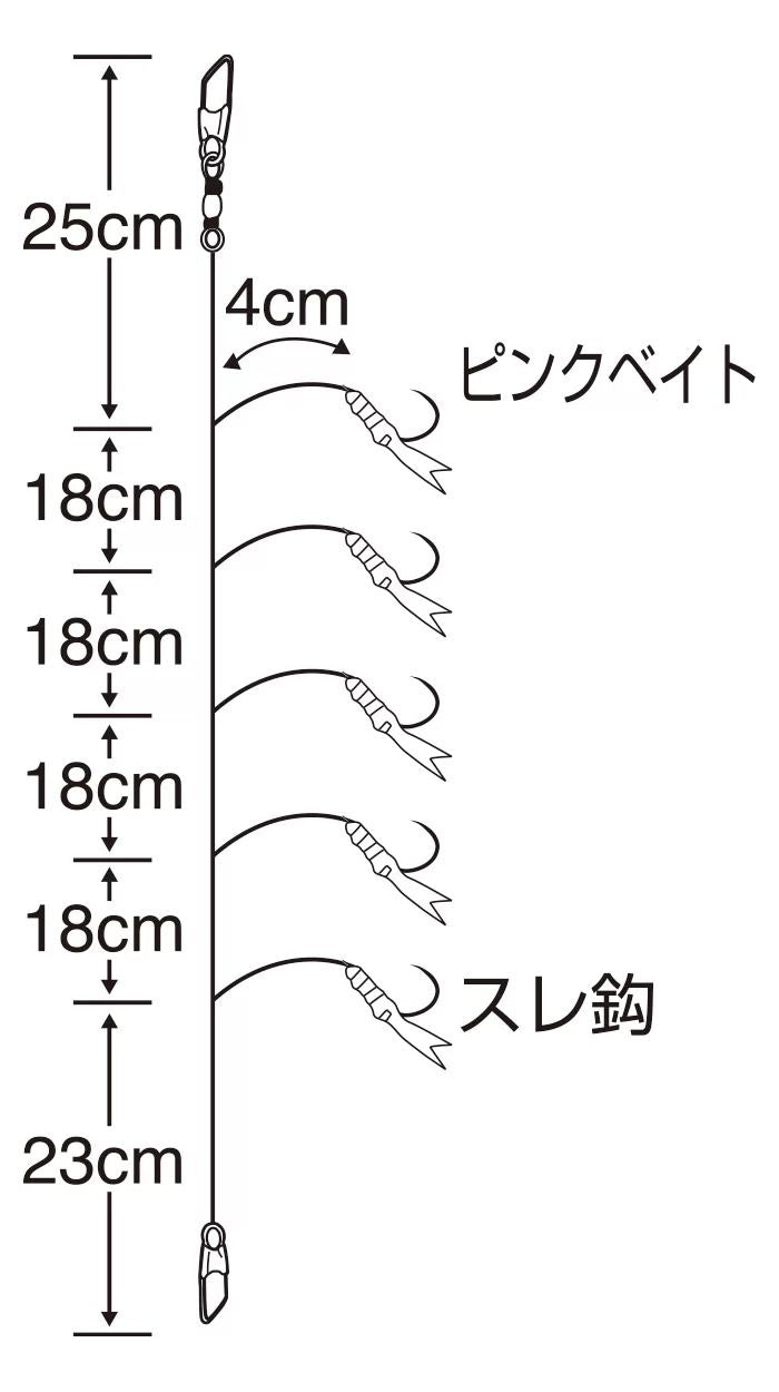 安心安全スレサビキ  ピンクベイト 6号 ハリス1 本鈎×1セット