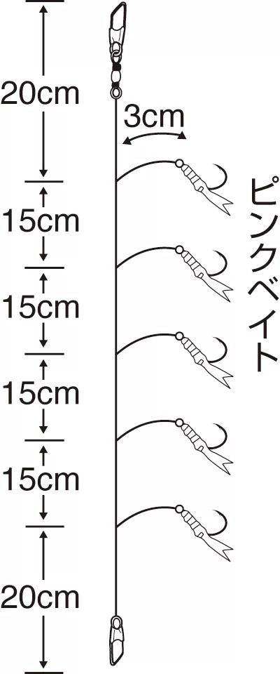 堤防小魚サビキ  ビキピンクベイト 0.5号 ハリス0.6 5本鈎×1セット
