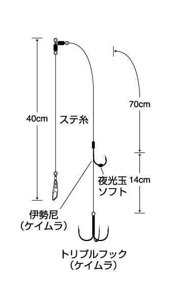 【アウトレット】実船ライトヒラメ ケイムラトリプル 全長84cm 12号 2セット入