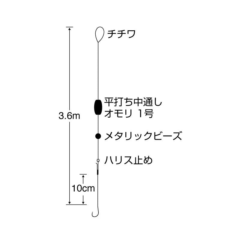 のべ竿脈釣り 直感ハゼ 3.6m 鈎6号/ハリス0.8号/モトス1.5号/オモリ1号 1セット＋スペア鈎2本入