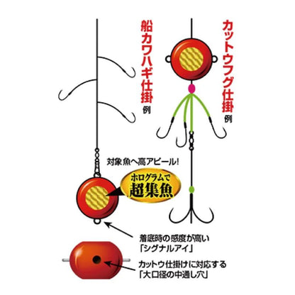 カワハギ・カットウ2WAYシンカー 25号 オレンジ 1セット入